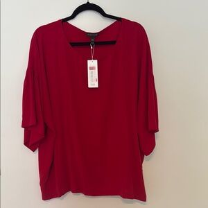 Eileen‎ Fisher Red Flutter Sleeve Blouse